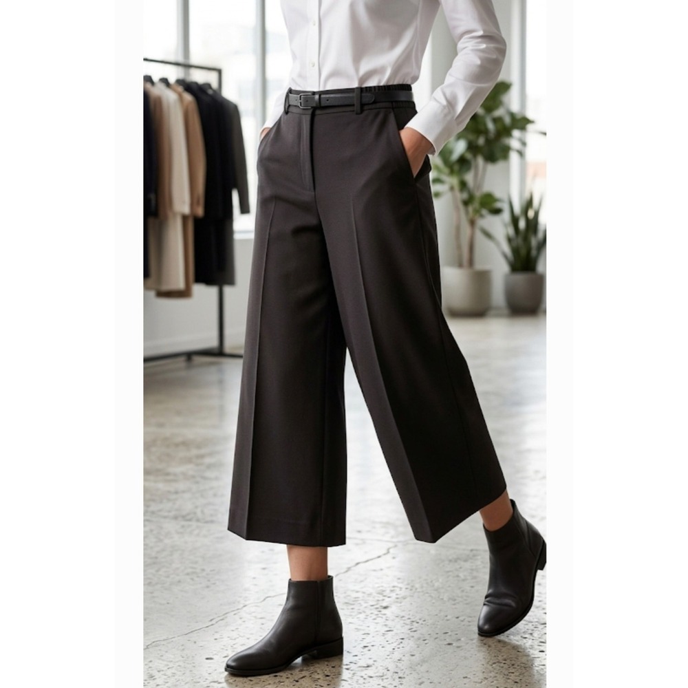 Nine‎ West Pants Womens 10 Black High Rise Wide Leg Stretch Pull On Office NWT